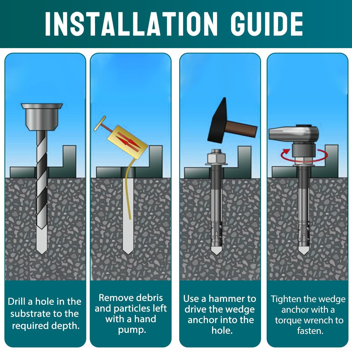 3/8" x 3-3/4 inch Wedge Anchor Stainless Steel Concrete Anchors Heavy Duty Ex...