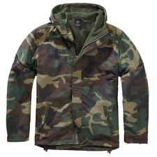 Brandit Windbreaker Front Zip Mens Hiking Hooded Jacket Outdoor Woodland Camo