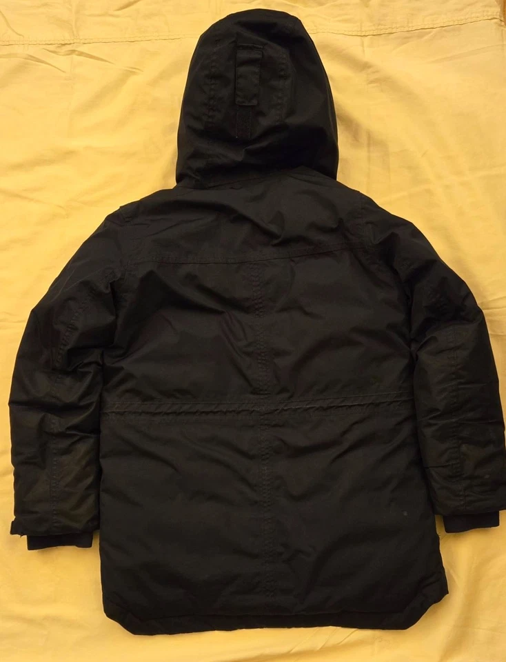 $195 LANDS' END boy's Faux-Fur Trim Down Expedition Parka Jacket 10-12 Navy Blue - Image 2 of 4