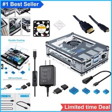 Raspberry Pi 4 Case Clear Acrylic with Cooling Fan Heatsinks USB-C 5V 3A Power