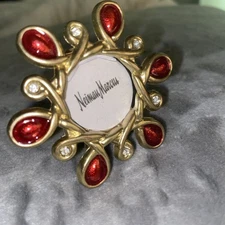 Neiman Marcus Jay Strongwater Mini Easel Picture Frame Clip Pin Ruby Rhinestones