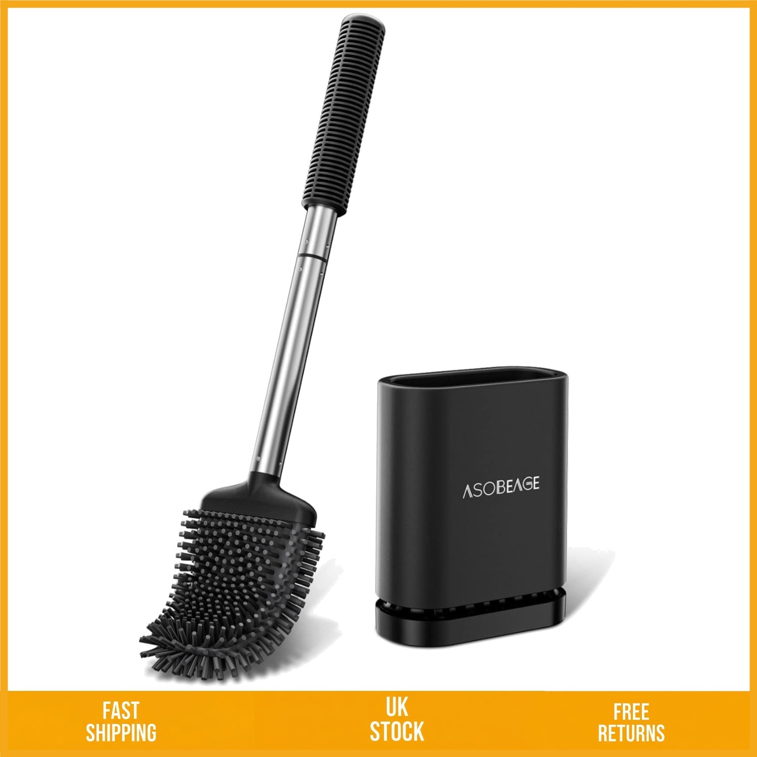 Sleek Flexible Silicone Toilet Brush with Quick Dry Wall Mounted Base Black