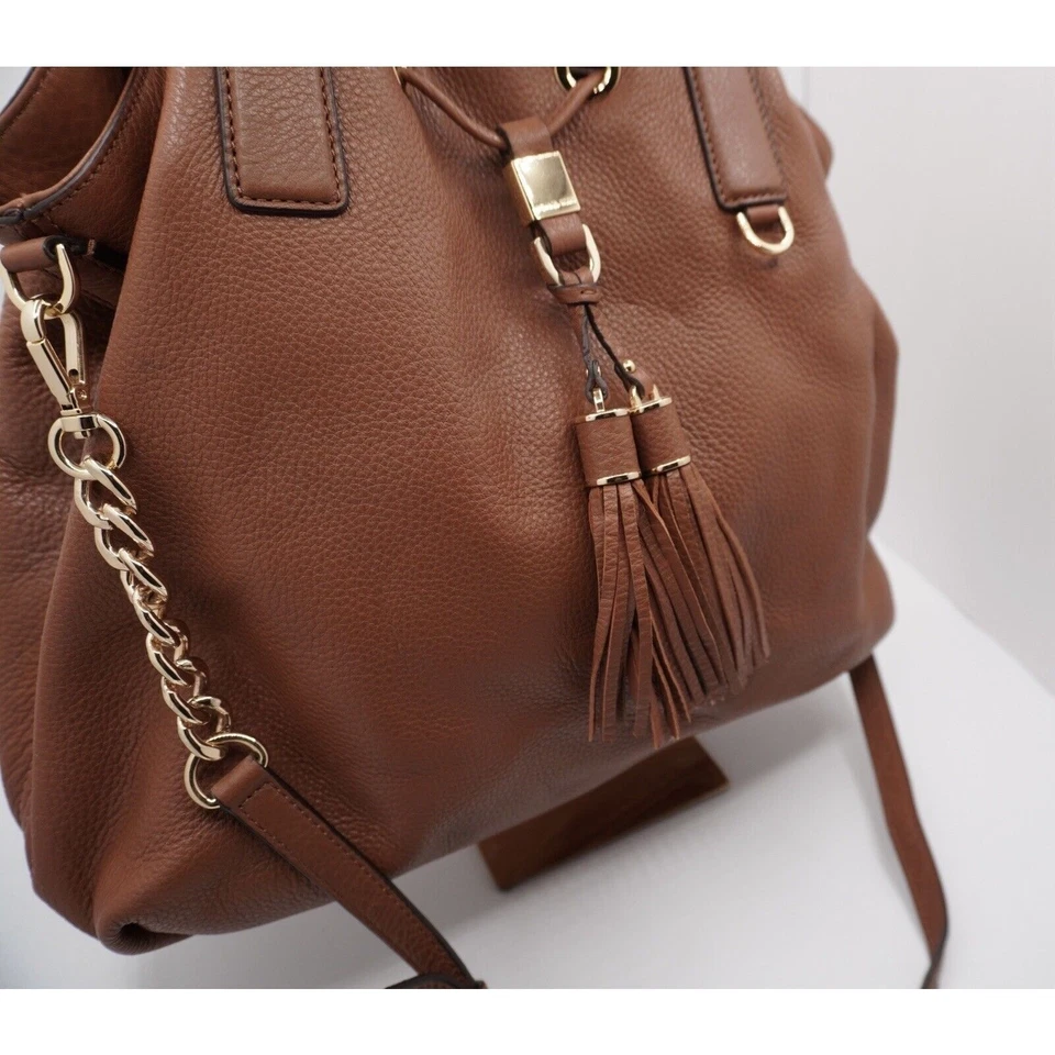 Cartera Michael Kors Camden Guijarro Marrón Dorado Cuero Borla Dark Academia 36-05 Foto 4 de 4