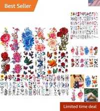 Vibrant 82-Sheet Temporary Tattoos - Flowers, Butterflies Nature Designs