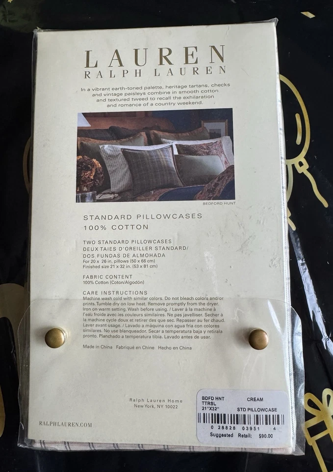 RALPH LAUREN 2 Standard Pillowcases RL Bedford Hunt Blue/Tan Stripe 100% Cotton! - Image 4 of 4