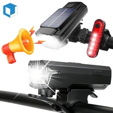 Ipx4 Bike Headlight Taillight Horn Set Solar Usb Rechargeable For Night Cycling