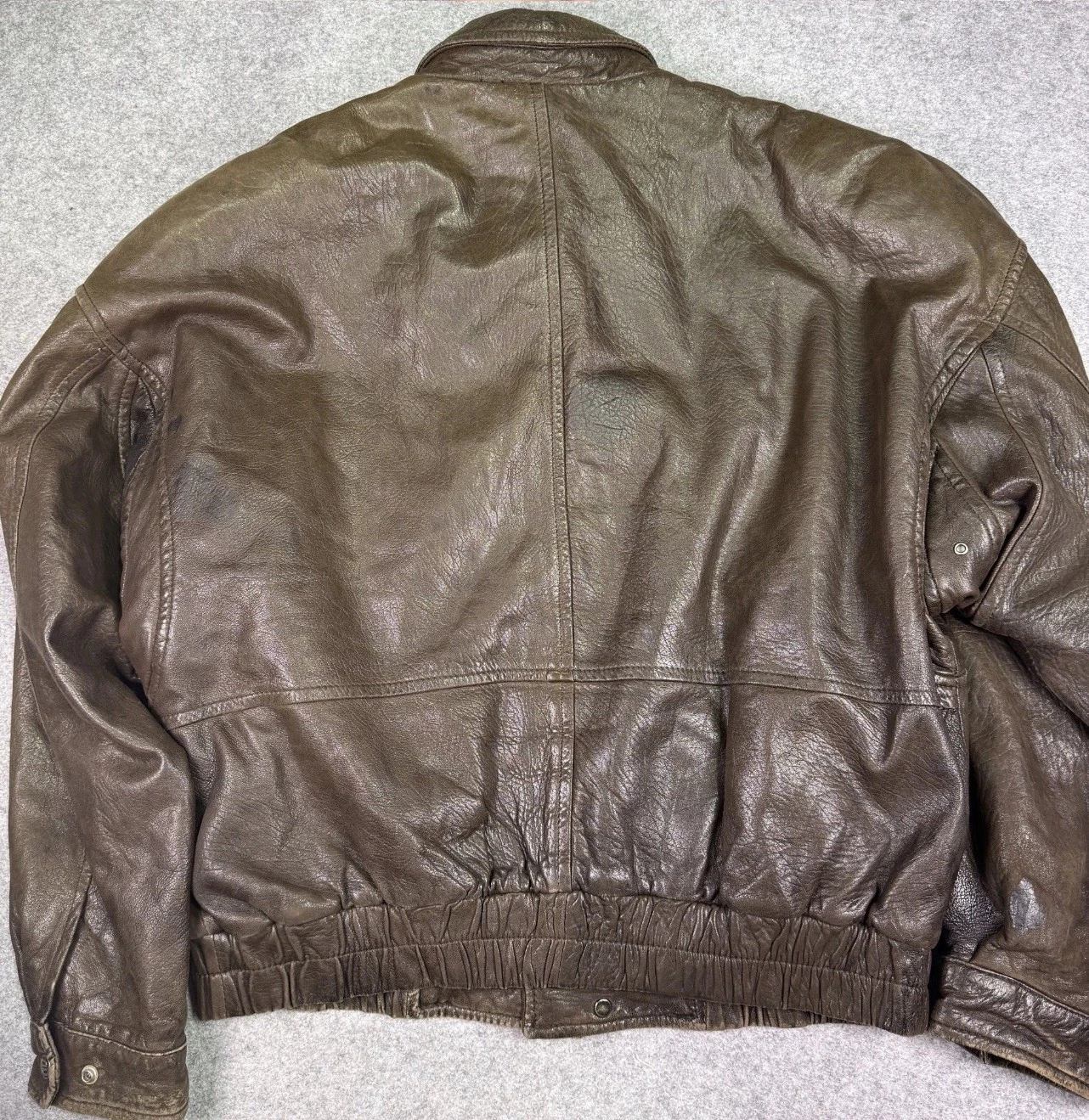 Robert Comstock 1980s Brown Leather Bomber Jacket Lined Full Zip Stand Collar XL image 2