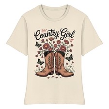 Country Girl Damen T-Shirt aus Bio Baumwolle, Cowgirl Western Outfit für Frauen