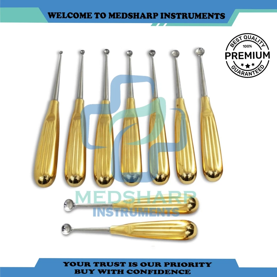 Pacote de cureta óssea Bruns reta 17 cm figura 1-6 qualidade premium (conjunto de 9) - Imagem 3 de 3