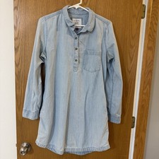 SO Light Blue Denim Chambray Shirt Dress Long Roll Tab Sleeves Women's Size L
