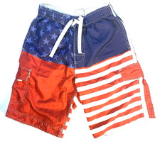Wavezone Men's Swim Trunks Size S Patriotic Red White Blue Pockets Relaxed Fit