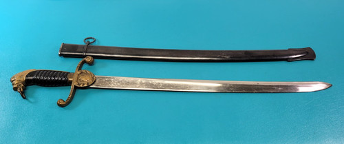 WWI Rare German Short Sword Cutlass Hirschfanger Saber & Scabbard TR1399