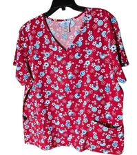 SB Scrubs Scrub Top Women’s XL Red Ladybugs Pockets 100% Cotton
