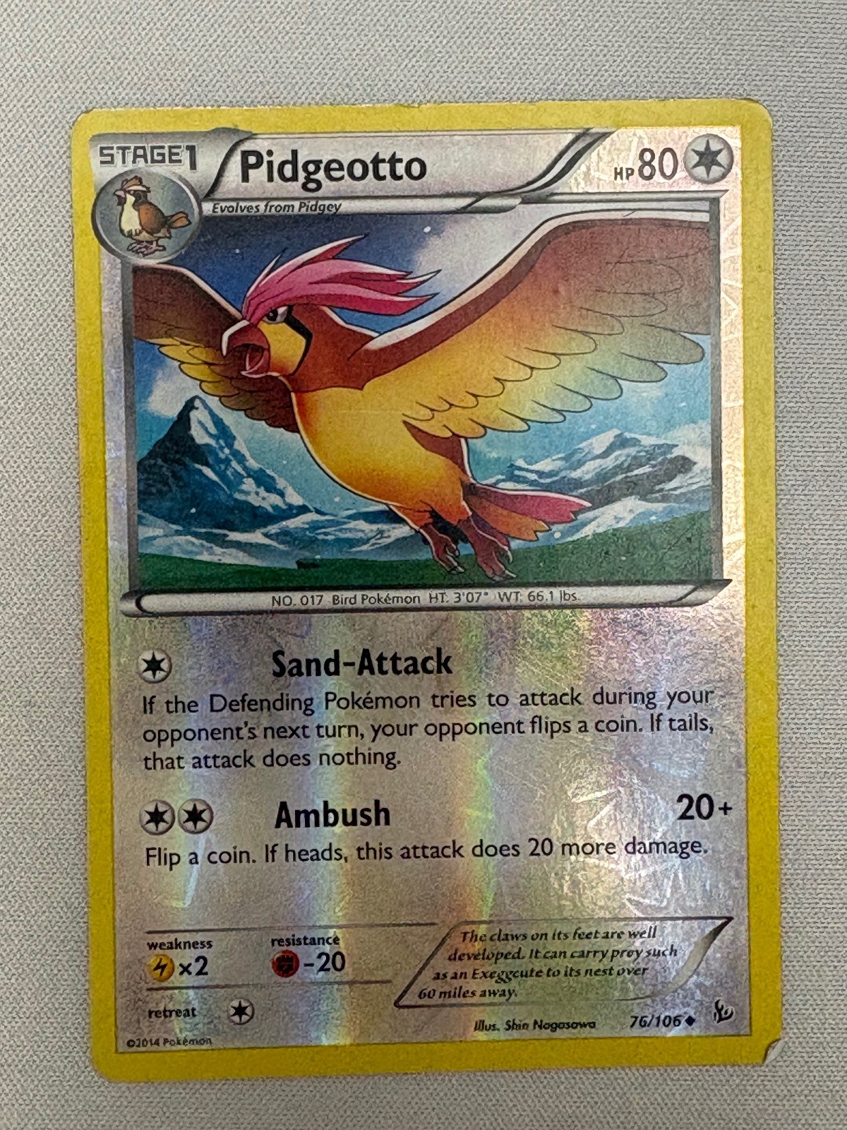 PIDGEOTTO 76/106 UNCOMMON FLASHFIRE POKEMON REVERSE HOLO HP