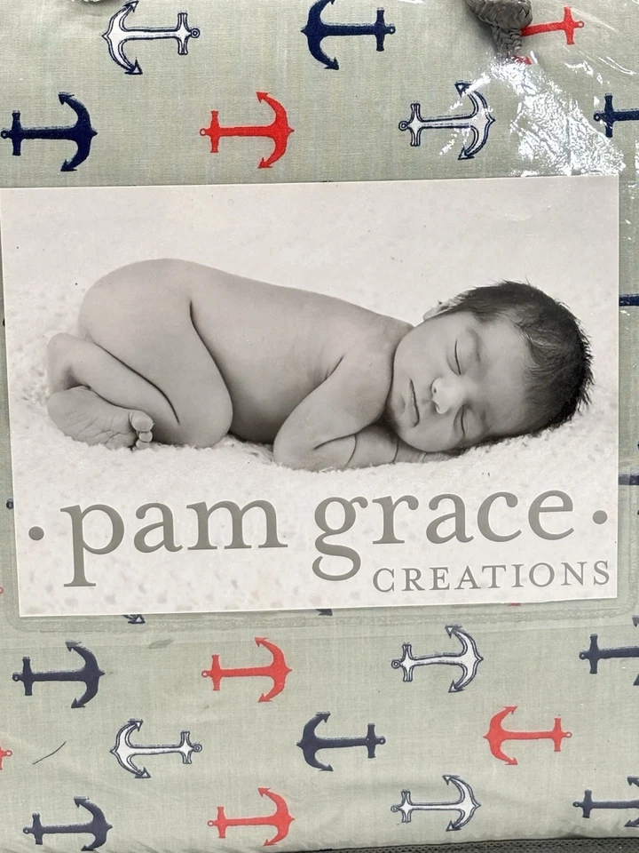 Juego de ropa de cama para cuna Pam Grace Creations NAUTICAL Anchors Away de 6 piezas NUEVO Foto 2 de 4