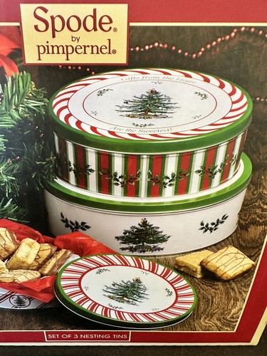 Spode Árbol de Navidad Pimpinela Juego de 3 latas de metal para anidación Nuevo en caja - Imagen 2 de 4