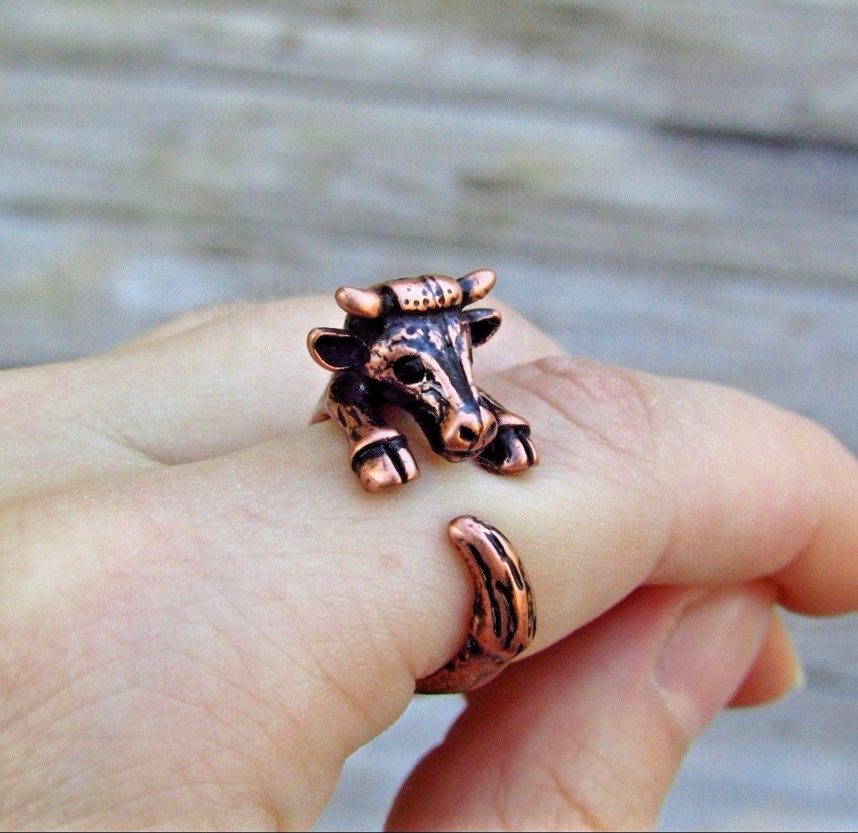 Woofing Rings Cow Ring - Adjustable Wrap Ring - Silver Bronze Rose Gold Animal Farm ...
