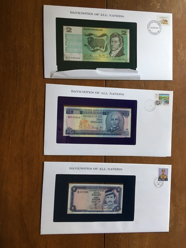 Australia 2 dollars banknote UNC, Barbados 2 dollars banknote UNC, Brunei 1985 - 第 1/2 張圖片
