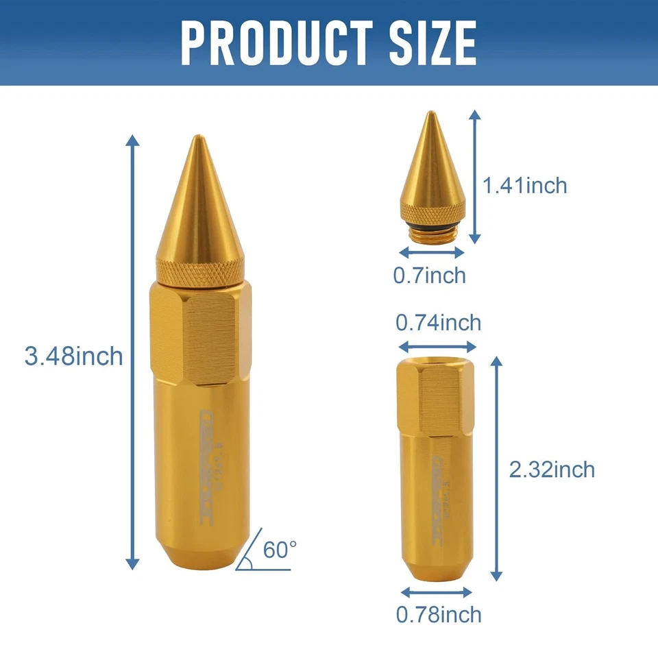 Tuercas Con Puas Para Llantas De Rines Aros M12X1.5 Extendido 60mm Aluminio 20 piezas Foto 4 de 4