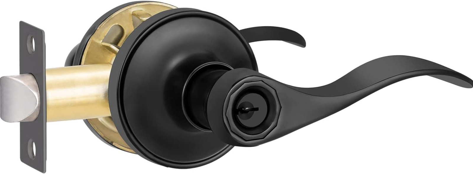 1 Pack Entrance Door Handle, Matte Black Reversible Door Lever Perfect for In...