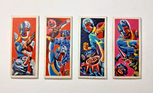 Android Kikaider menko set of 4 (vintage 1970s Japan) Showa era trading card lot