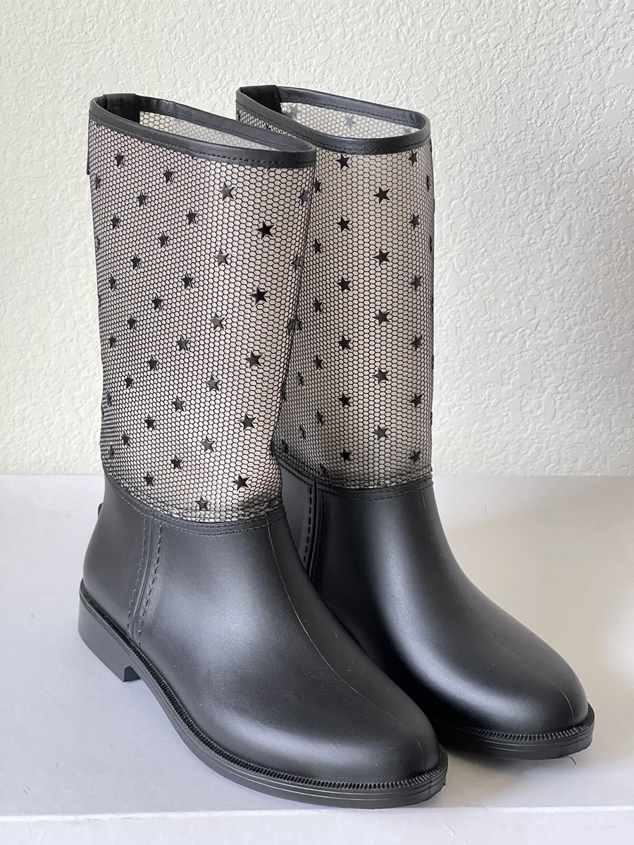 Red Valentino Blk Star Designer Mesh Rubber Rain Boots EU Sz 38