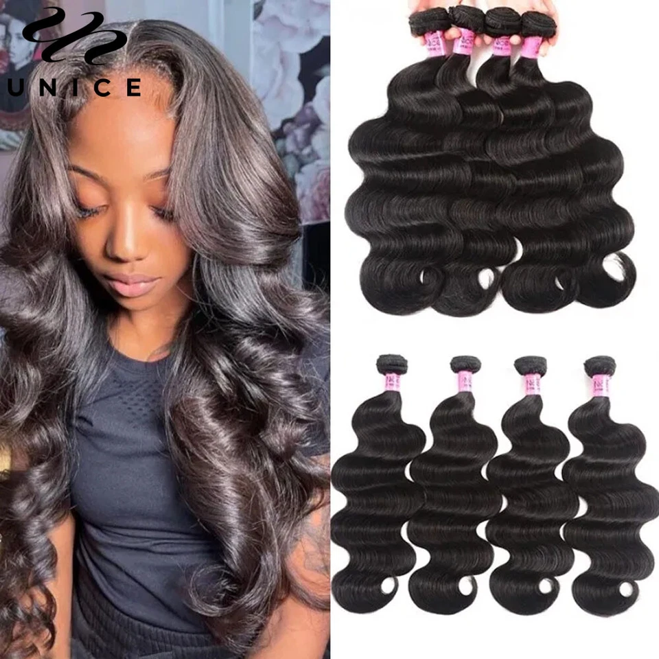 Paquetes de ondas corporales camboyanas de cabello humano virgen UNICE HAIR tejidos tramas Foto 3 de 4