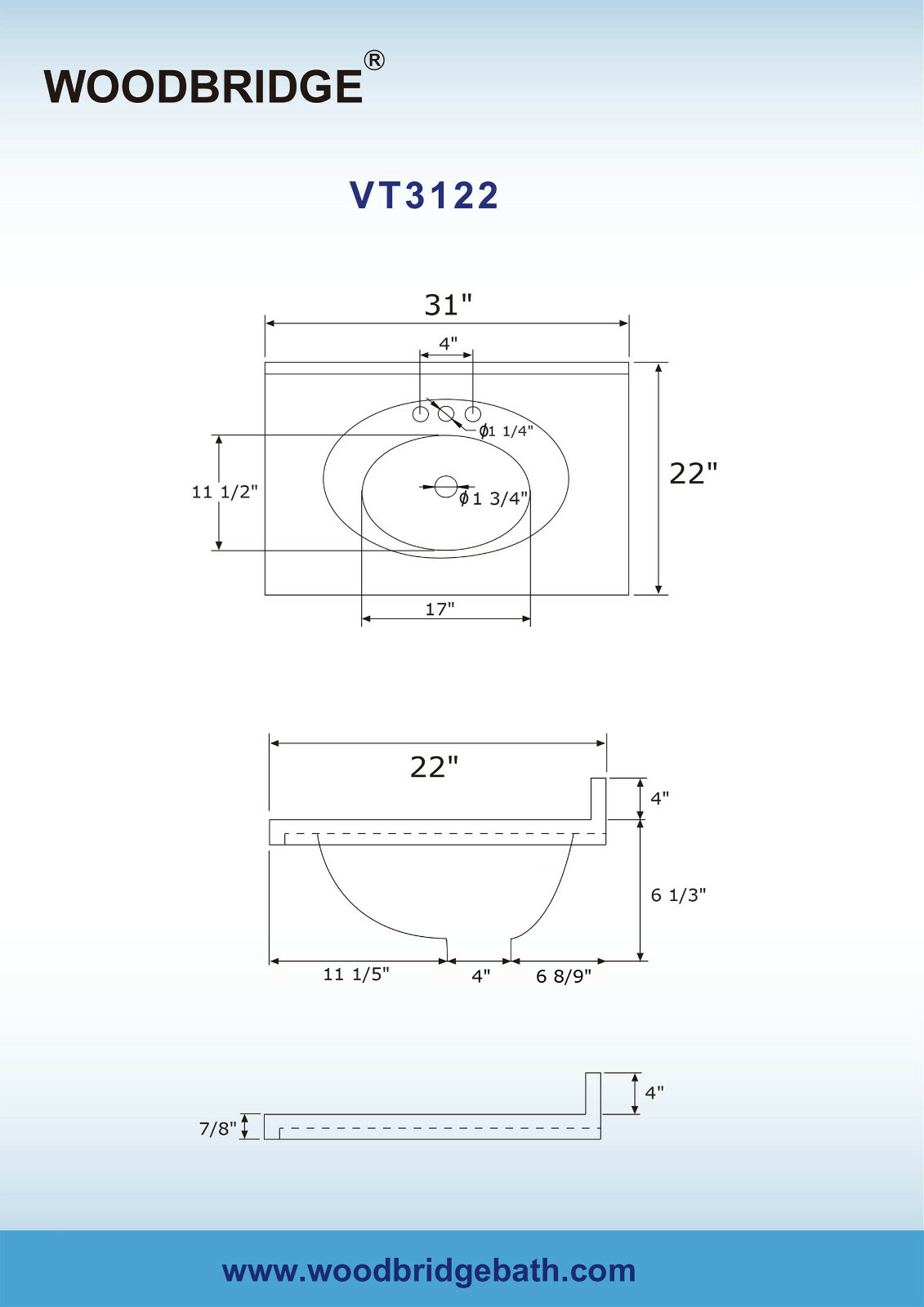 Woodbridge Cultured Marble Vanity Top 31 X22 Solid White 4 Cc Vt3122 Ebay