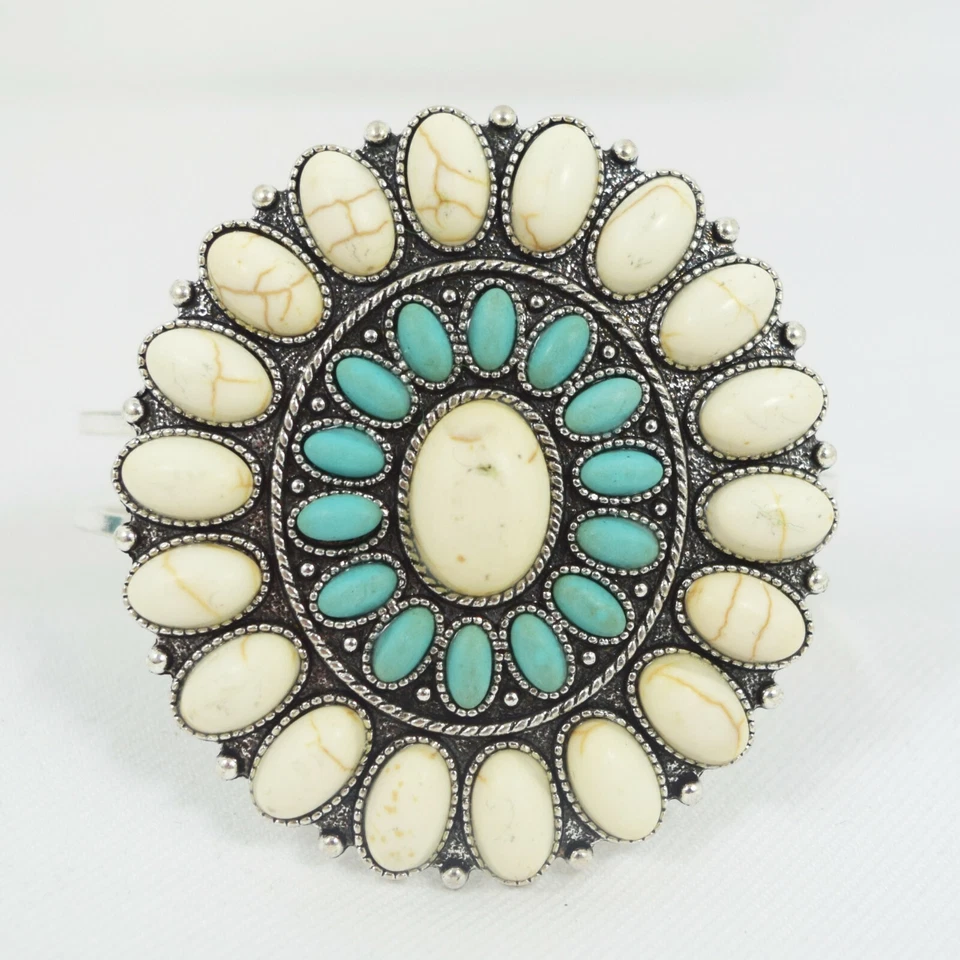 Brazalete Turquesa Flor de Calabaza Boho Southwestern - Estilo Brazalete Western Foto 2 de 4
