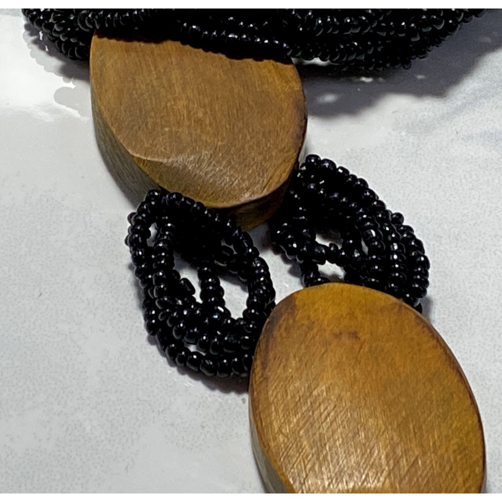 Multiple Strand Black Seed Bead Statement Necklac… - image 2