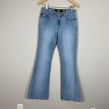 Y2K Flare Todd Oldham Jeans 7x33 Leg Bell Bottom Blue Mid Rise Denim Hippie 90s