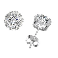 Crystals by Swarovski Crown Stud Earrings White Gold Overlay 2 C.T.W. New