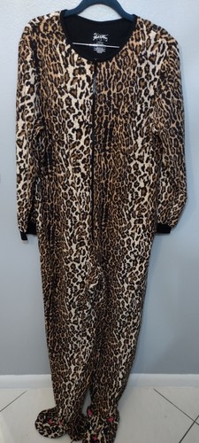 Nick Nora L PAJAMAS fleece SLEEPWEAR Cat footed PJ Unionsuit Leopard Cheetah - Picture 2 of 7