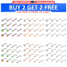 16PCS Tiny Nose Stud Stainless Steel L Bend Bone Studs Nosrtil Pin Piercing 20G