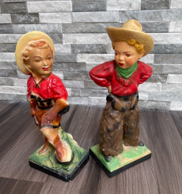 VTG COWBOY & COWGIRL CARNIVAL STATUES 1930s RARE CHALKWARE | eBay