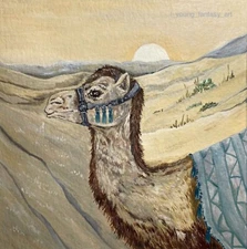 ORIGINAL 4x4 SAHARA DESERT NORTH AFRICA CAMEL LANDSCAPE PAINTING OOAK ART LYOUNG
