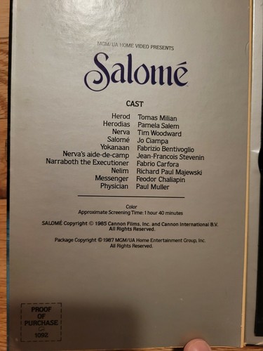 Salome -- VHS Big Box, MGM Cannon -- Thomas Milian -- Pamela Salem - Picture 4 of 6