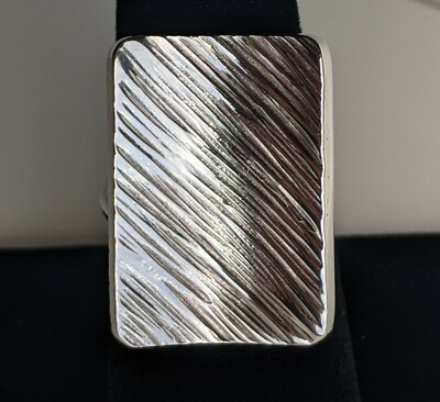 950 Silver Abstract Ring Concave Etched Shield 6.3g Sz 7.5 Adjustable