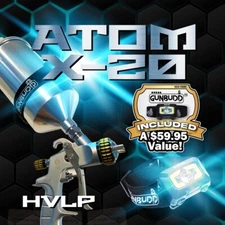 Atom X20 Professional Spray Gun HVLP Solvent/Waterborne WITH FREE GUNBUDD LIGHT!