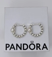 NEW 100% Authentic PANDORA 925 Cultured Pearl & Beads Hoop Earrings 293178C01