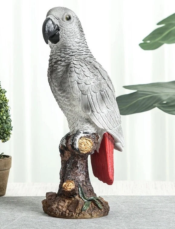 Estátua de pássaro papagaio cinza africano escultura de fada estatueta de mesa decoração para casa - Imagem 3 de 4