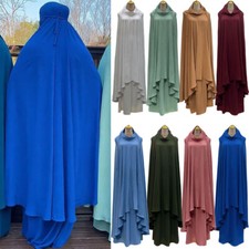 Ramadan Women Muslim Overhead Khimar Skirt Sets 2 Piece Abaya Prayer Burka Niqab
