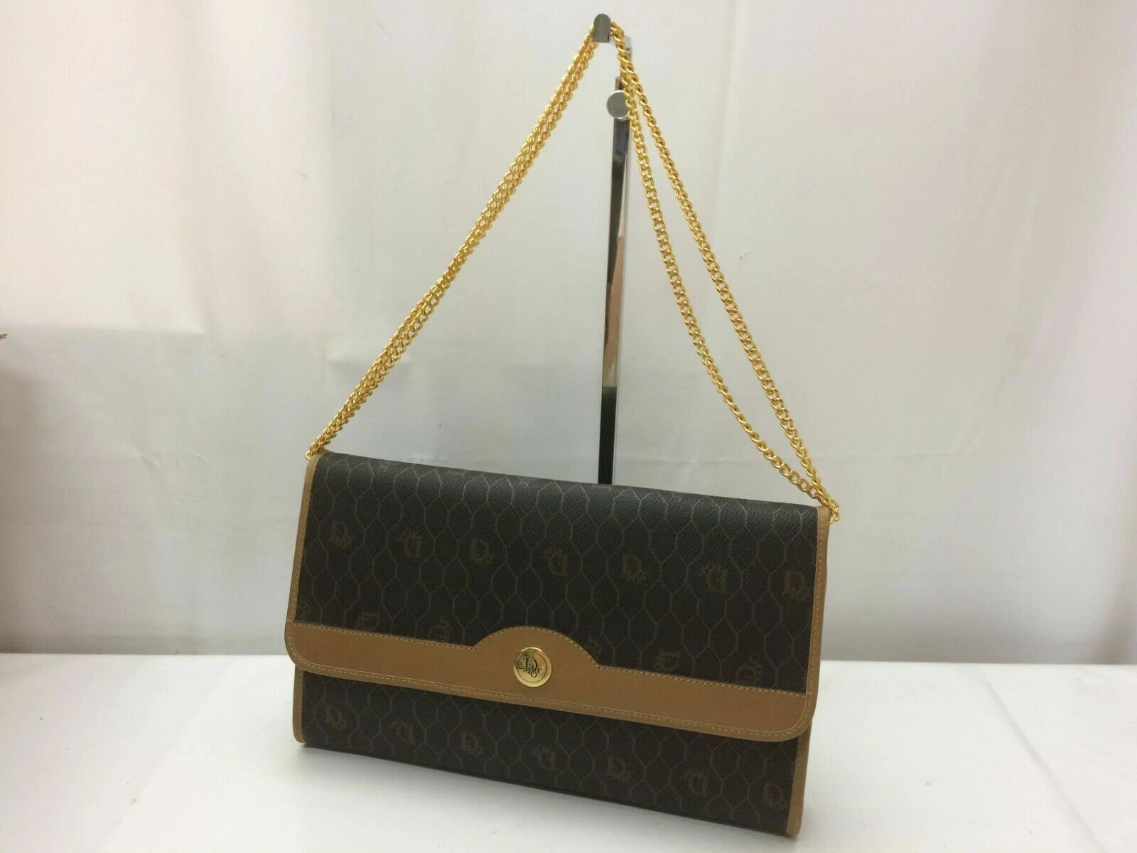 Sac bandoulière chaîne authentique Christian Dior HoneyCombo cuir beige 9D170770g