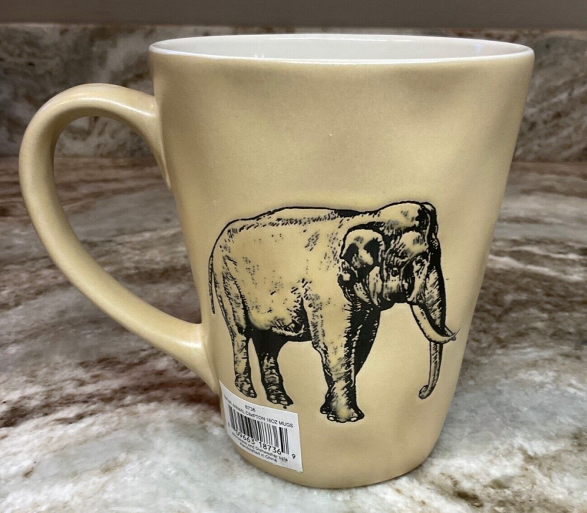Large Coffee Mug Safari Animal Cimpton Elephant. Tan And White. Love It.  New.
