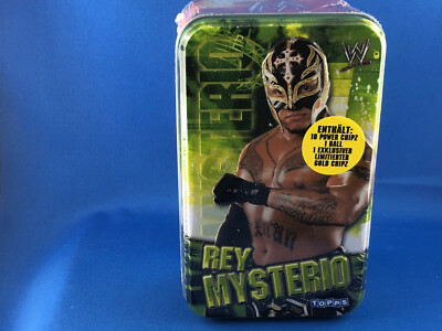 WWE 2009 Topps Power Chipz Rey Mysterio Metal Tin Box Europe New