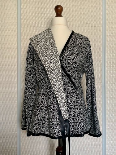 Kimono Wrap Blouse with Obi Belt - Black & Ivory Printed Cotton - UK12 BNWOT - Picture 5 of 9