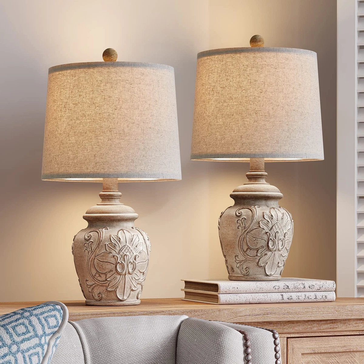 Distressed cream table lamps sale set of 2