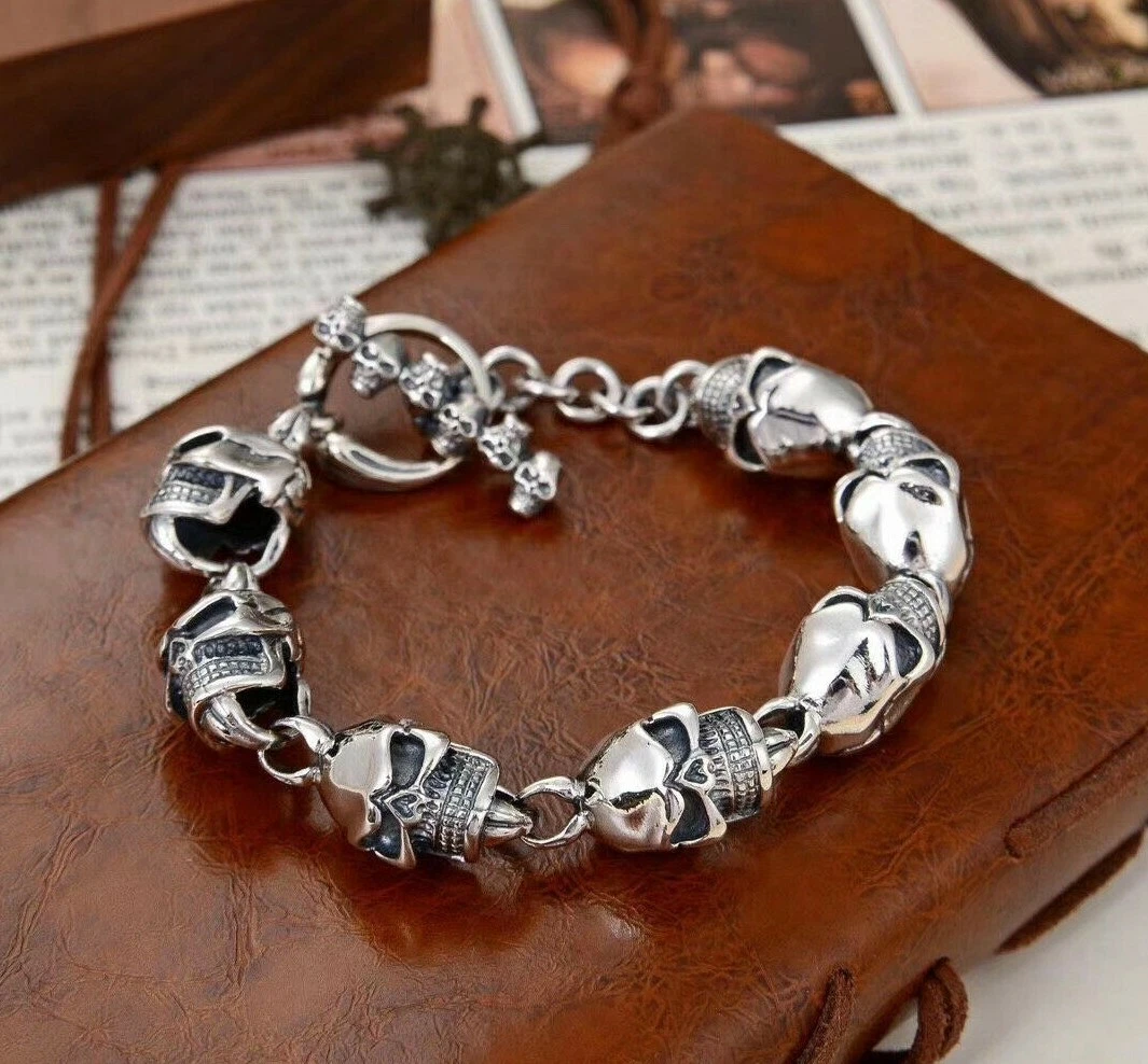 Sterling silver skull bracelet sale