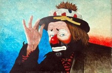 Leon Wolf Emmett Kelly Weary Willy Circus Clown Original on Canvas