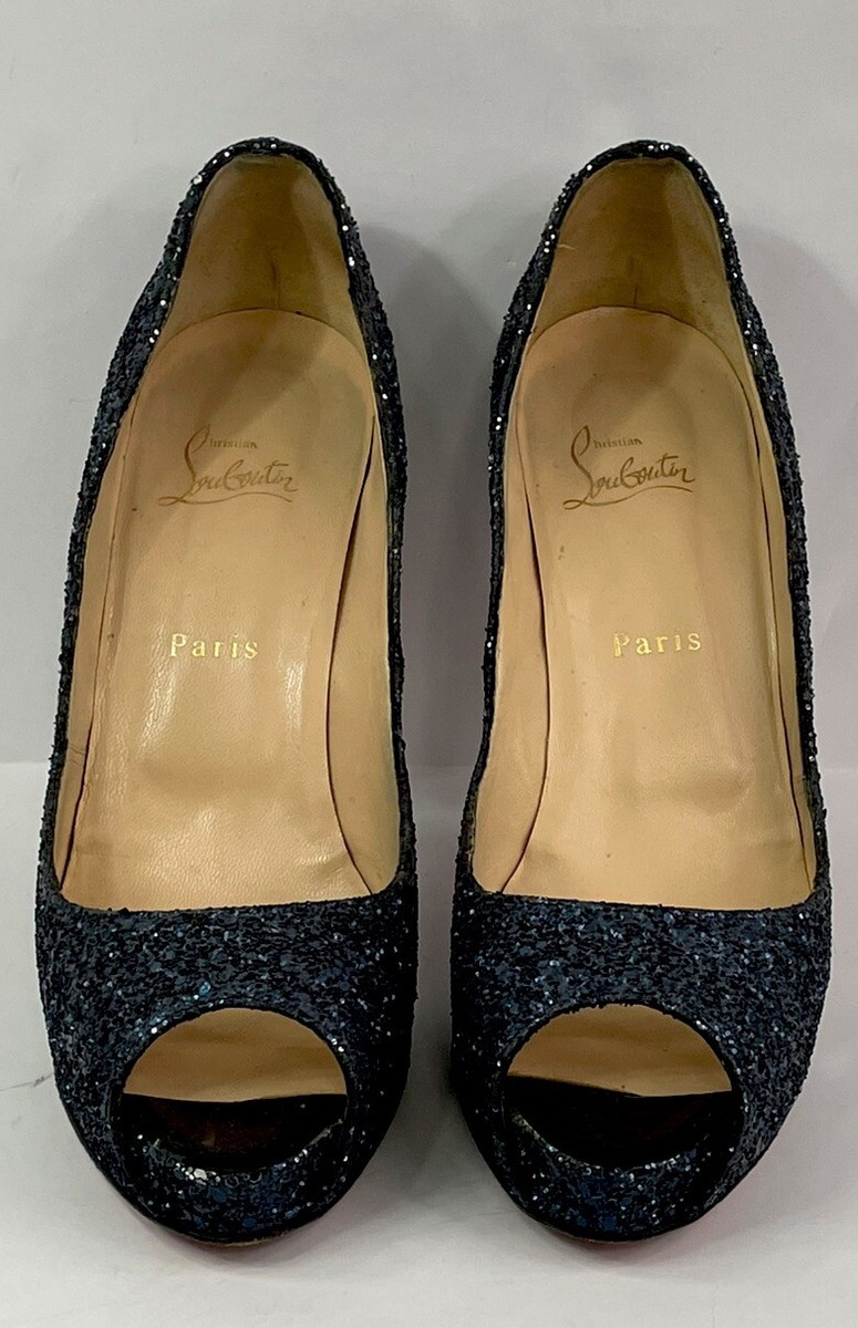 Christian Louboutin ブルー グリッター ハイヒール Christian Louboutin Blue Glitter Spiked Pointed Toe Heels 7.5US